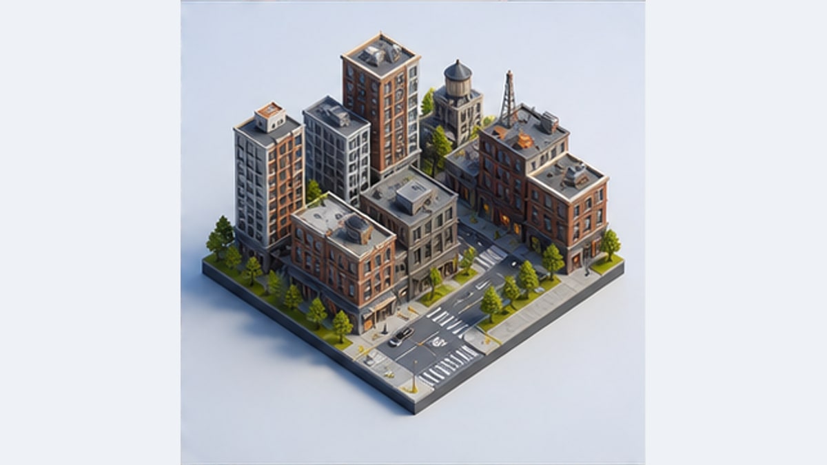 Isometrische ministad — Voorbeeldresultaat